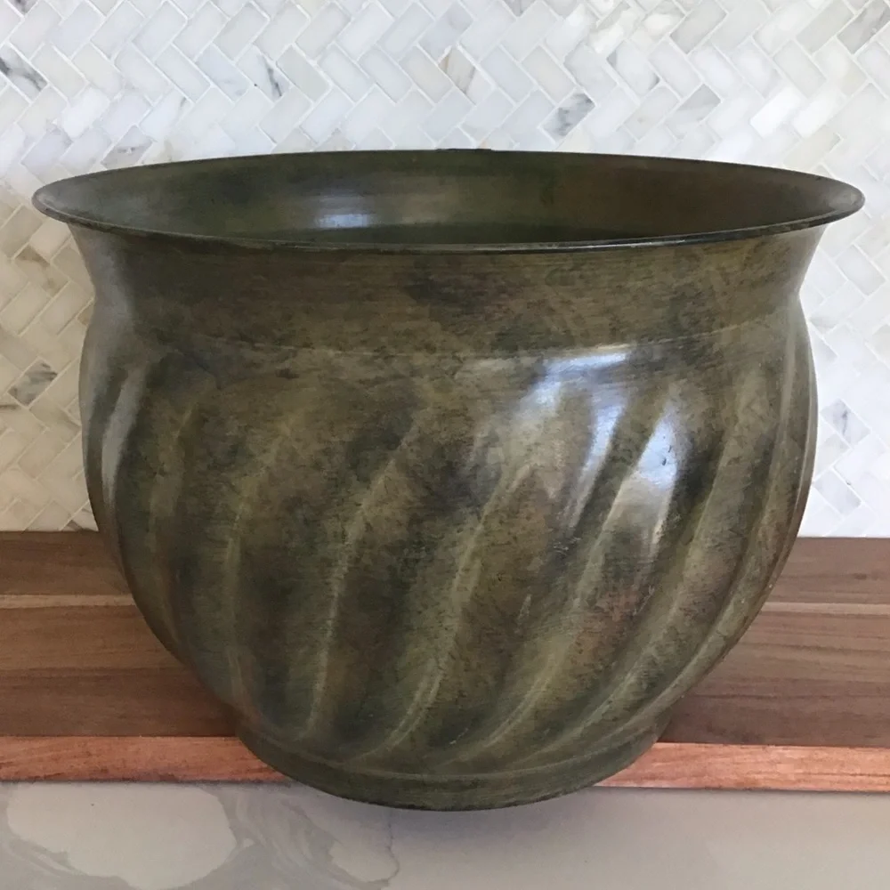 Decorative Green Distressed Metal Planter - Picture 1 of 4